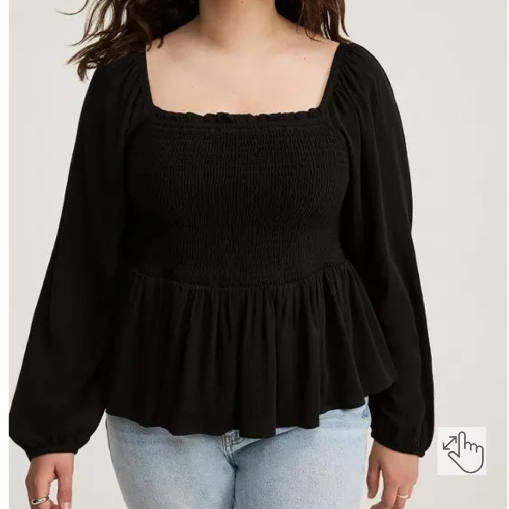 Torrid Black Smocked Peplum Long Sleeve Blouse Women 1X Cottagecore Boho Goth